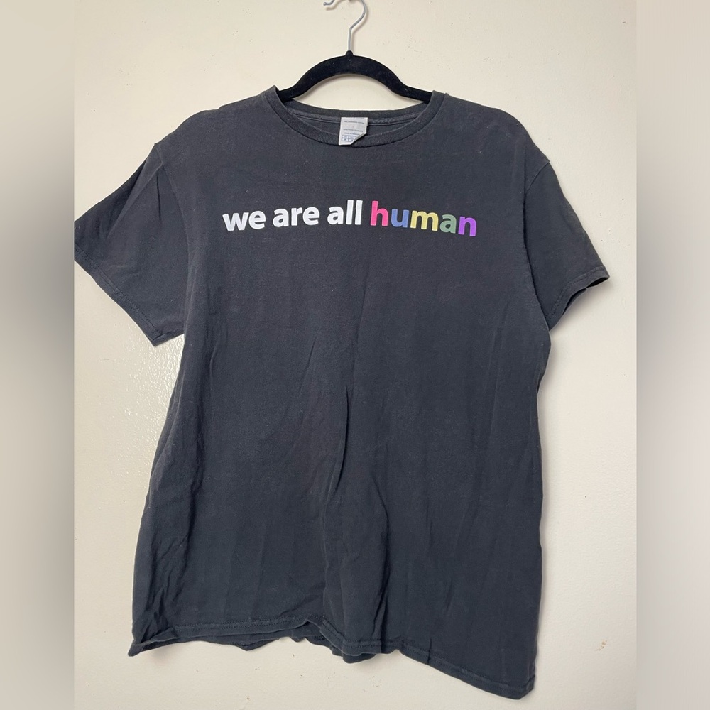 We are all human 100% Preshrunk Cotton Black Short Sleeve T-shirt